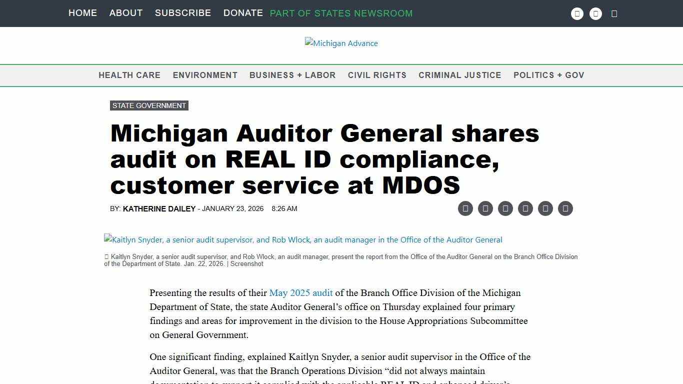 Michigan Auditor General shares audit on REAL ID compliance, customer service at MDOS • Michigan Advance